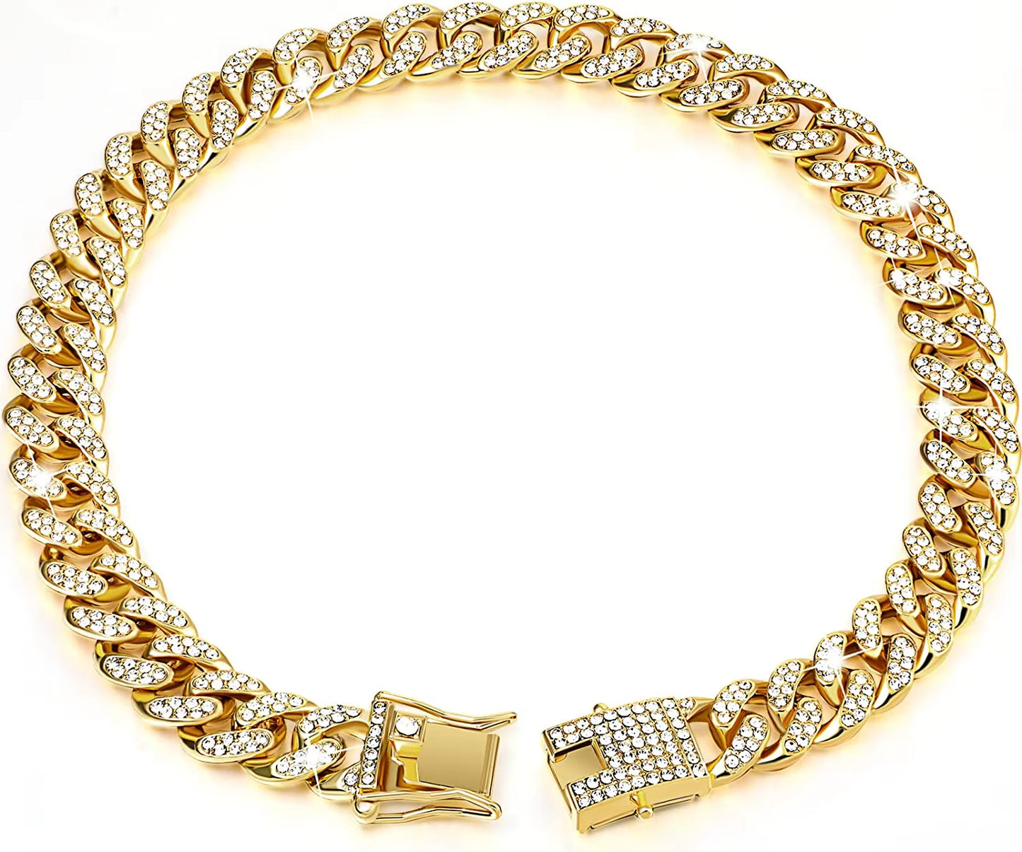 Luxury Cuban Link Cat Necklace Jewelry Rhinestone Collar Cat Gold Chain Kitten Wedding Prom Costume Accessories for Cats Puppy