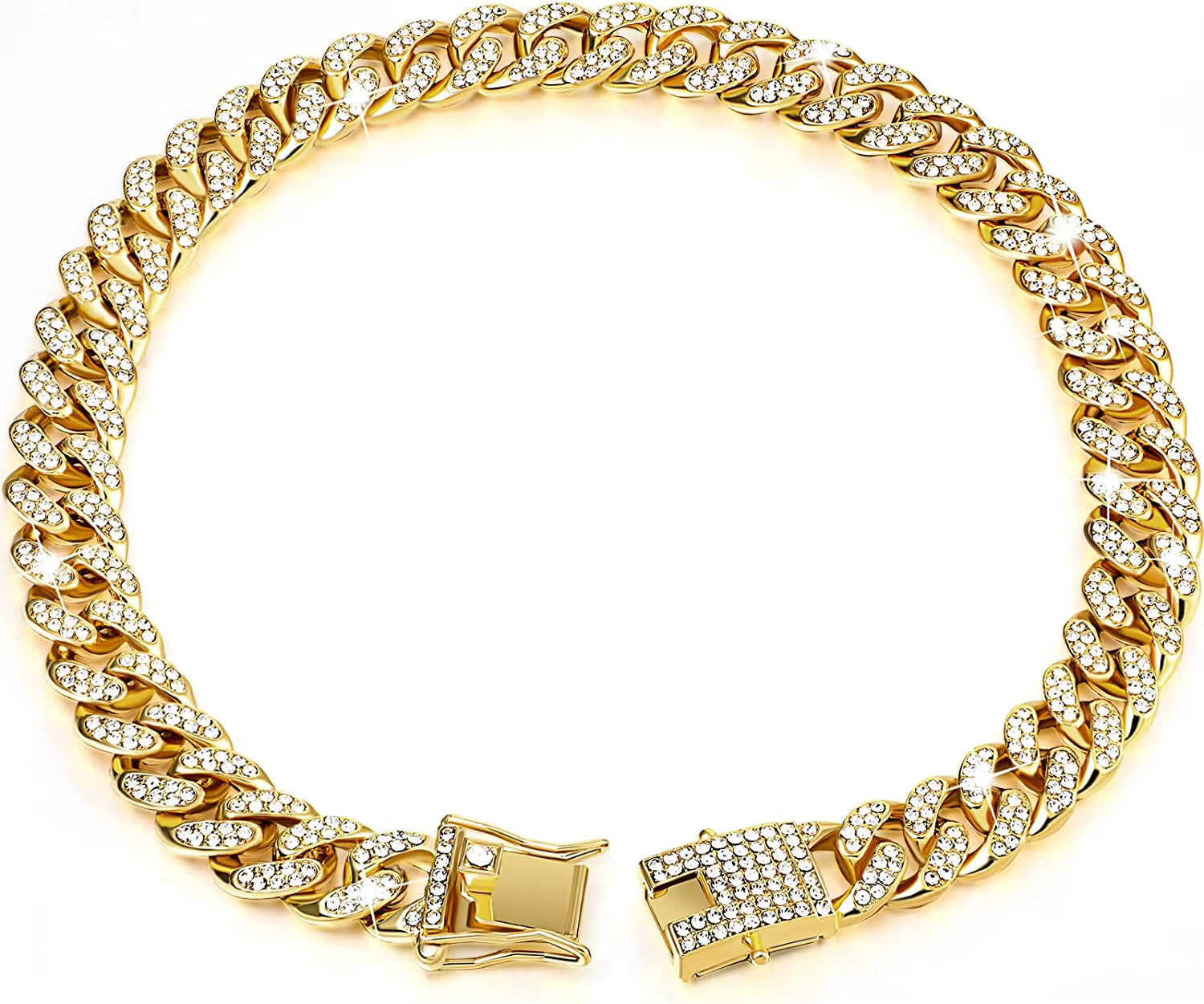 Luxury Cuban Link Cat Necklace Jewelry Rhinestone Collar Cat Gold Chain Kitten Wedding Prom Costume Accessories for Cats Puppy