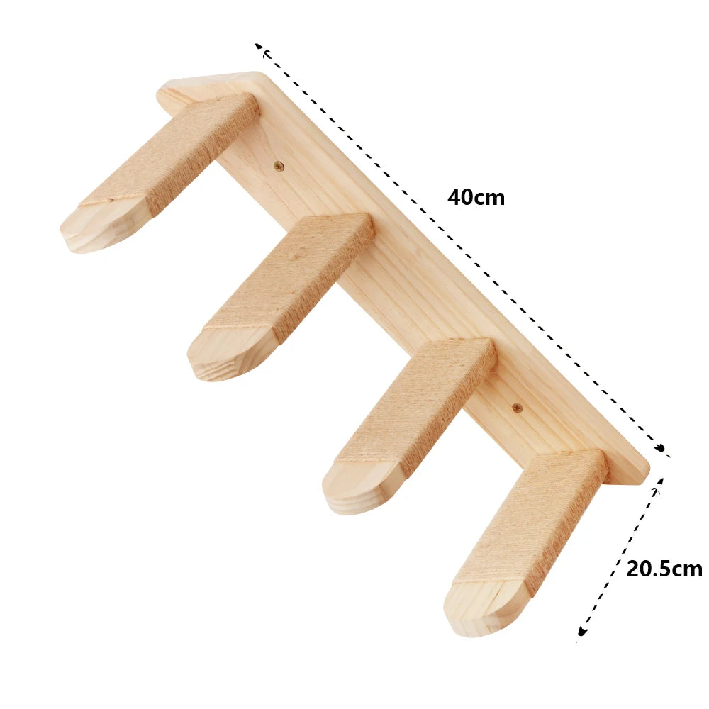 Wall Mounted Cat Shelves Scratching Post Wooden Cat Tree Perches for Wall Cat Steps Ladder Hammock Cat Climbing Wall Furniture