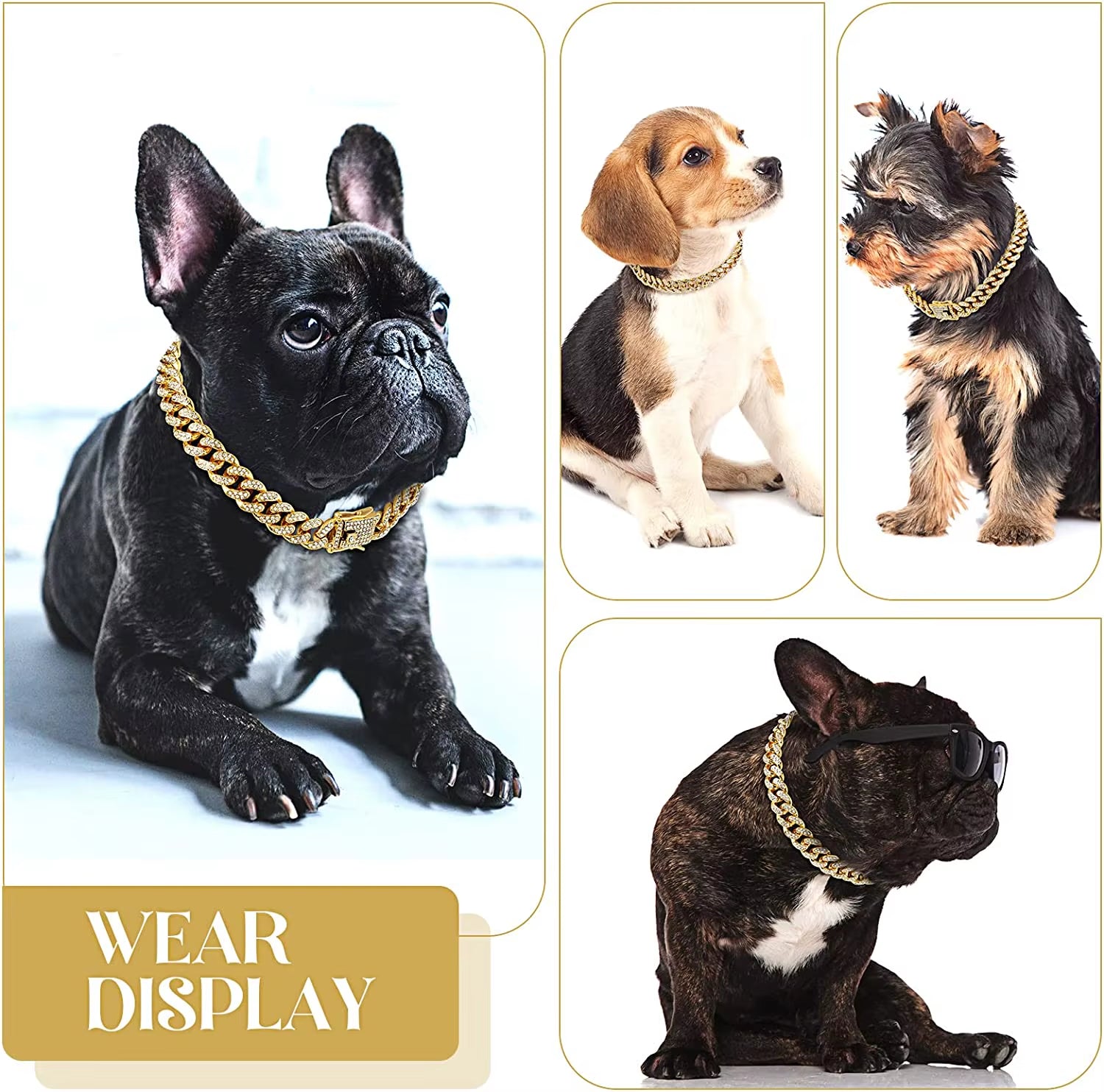 Luxury Cuban Link Cat Necklace Jewelry Rhinestone Collar Cat Gold Chain Kitten Wedding Prom Costume Accessories for Cats Puppy