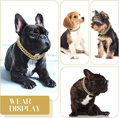 Luxury Cuban Link Cat Necklace Jewelry Rhinestone Collar Cat Gold Chain Kitten Wedding Prom Costume Accessories for Cats Puppy