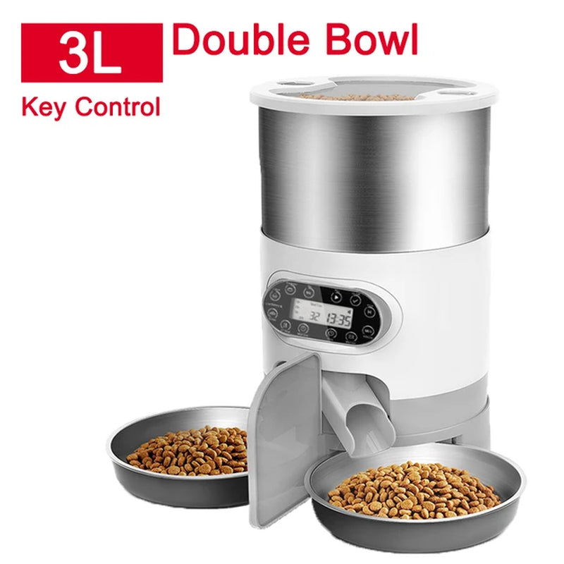 Cat Timing Feeder Smart APP Cat Feeder Stainless Steel Double Meal Pet Food Remote Feeding Automatic Dispenser Suitable Cats Dog