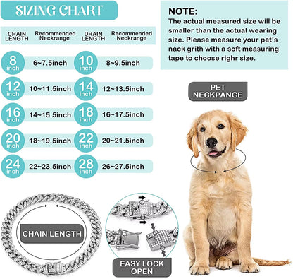 Luxury Cuban Link Cat Necklace Jewelry Rhinestone Collar Cat Gold Chain Kitten Wedding Prom Costume Accessories for Cats Puppy