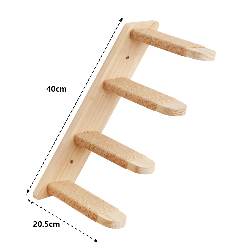 Wall Mounted Cat Shelves Scratching Post Wooden Cat Tree Perches for Wall Cat Steps Ladder Hammock Cat Climbing Wall Furniture